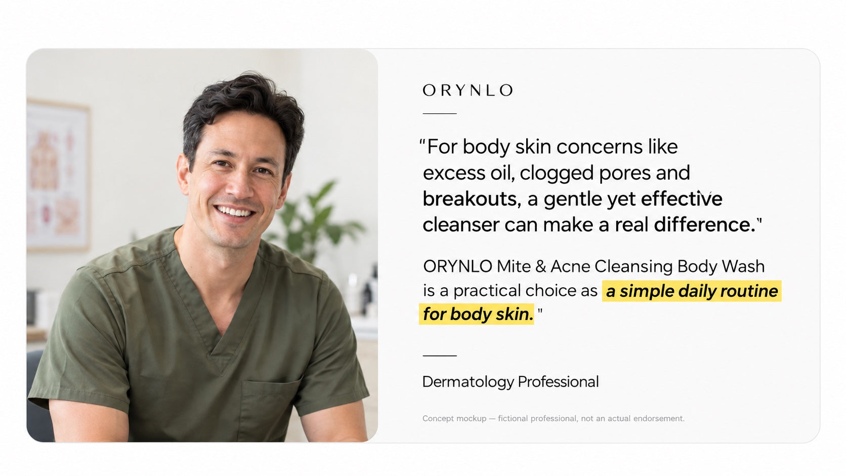 Concept visual featuring a skincare professional testimonial layout